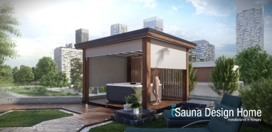 Pergola kézzel készített natúr színben egyedi design fallal